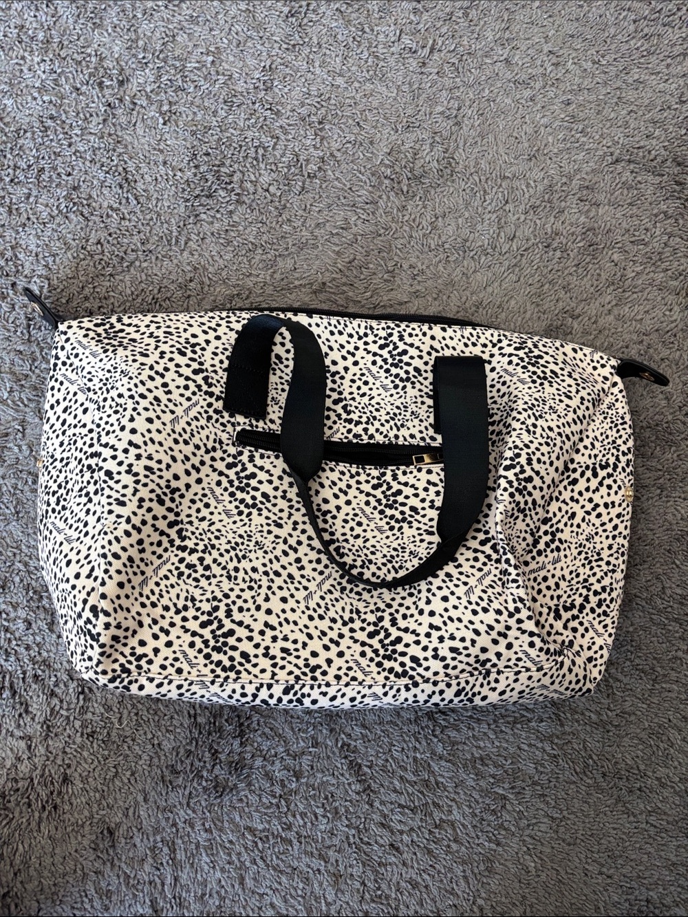 Black and cream Travel Duffel Bag with Black Handles